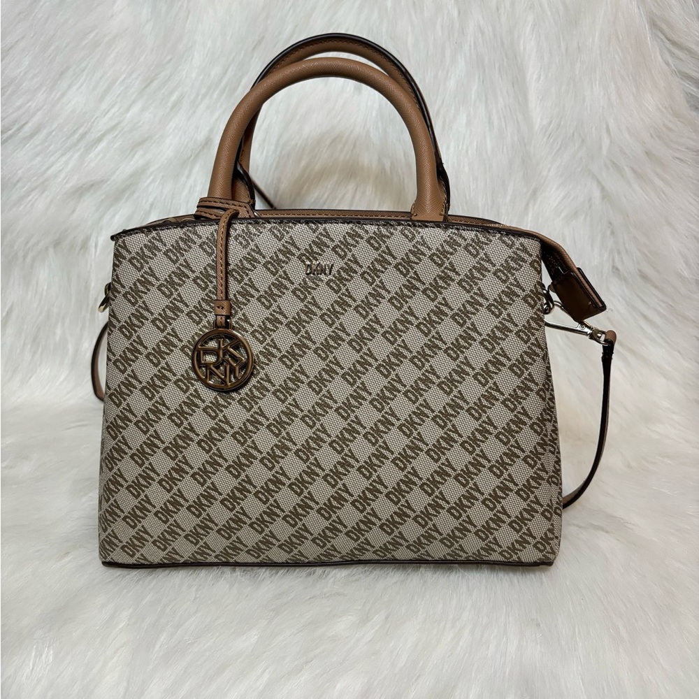 DKNY Logo Satchel Shoulder Bag – Brown Monogram women purse